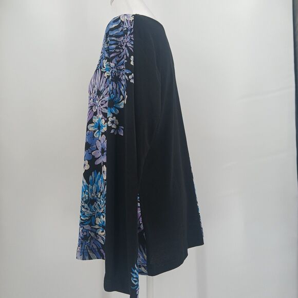 womens bob mackie wearable art long sleeve black floral blouse size large blue - Picture 3 of 6